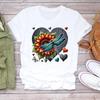 (Asian Size) Print Lady T Shirt Fashion Love Sweet Flower Cute Women Clothing Casual Top Short Sleeve Tee Female Graphic T-shirts