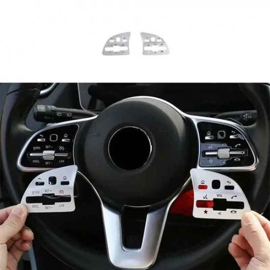 Cover Trim For Benz E-Class W213 Steering Wheel Silver Steel Button Frame 16-21