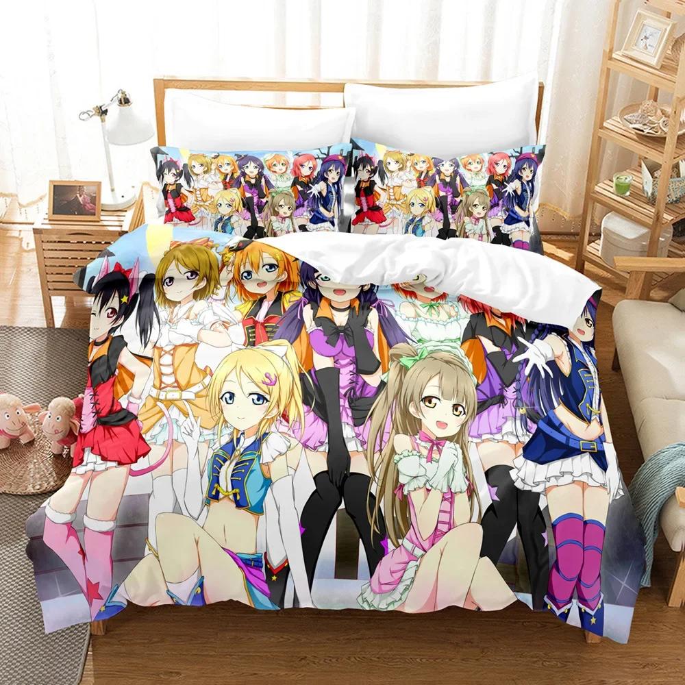 Набор постельного белья Love Live с 3D-печатью, наволочка, аниме, пододеяльник, двуспальный, полуторный, полный, королевский, кинг, для взрослых, детей, постельные принадлежности, покрывало