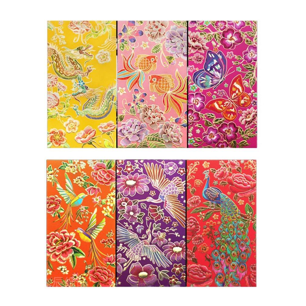 6 шт. Винтажные конверты для денег на удачу в китайском стиле, карман для денег, красный конверт на Новый год, Праздник весны