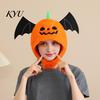 Unique Bat Wing Decoration Halloween Pumpkin Head Hat, Cute Spooky Full Mask for Adults Theme Event Costume Accessory Kids, Soft Plush Prop
