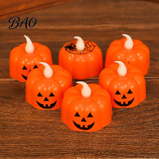 Warm White Electronic Candles 2Pcs Halloween Pumpkin Flameless Candles, Battery Operated LED Candle, Decorative Lights for Light, 3D Tealight