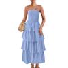 Lady Strapless Dress Off Shoulder Backless Sleeveless Beach Dress Layered Ruffle Scattered Hem Vacation Dress Elastic Bust Maxi Dress