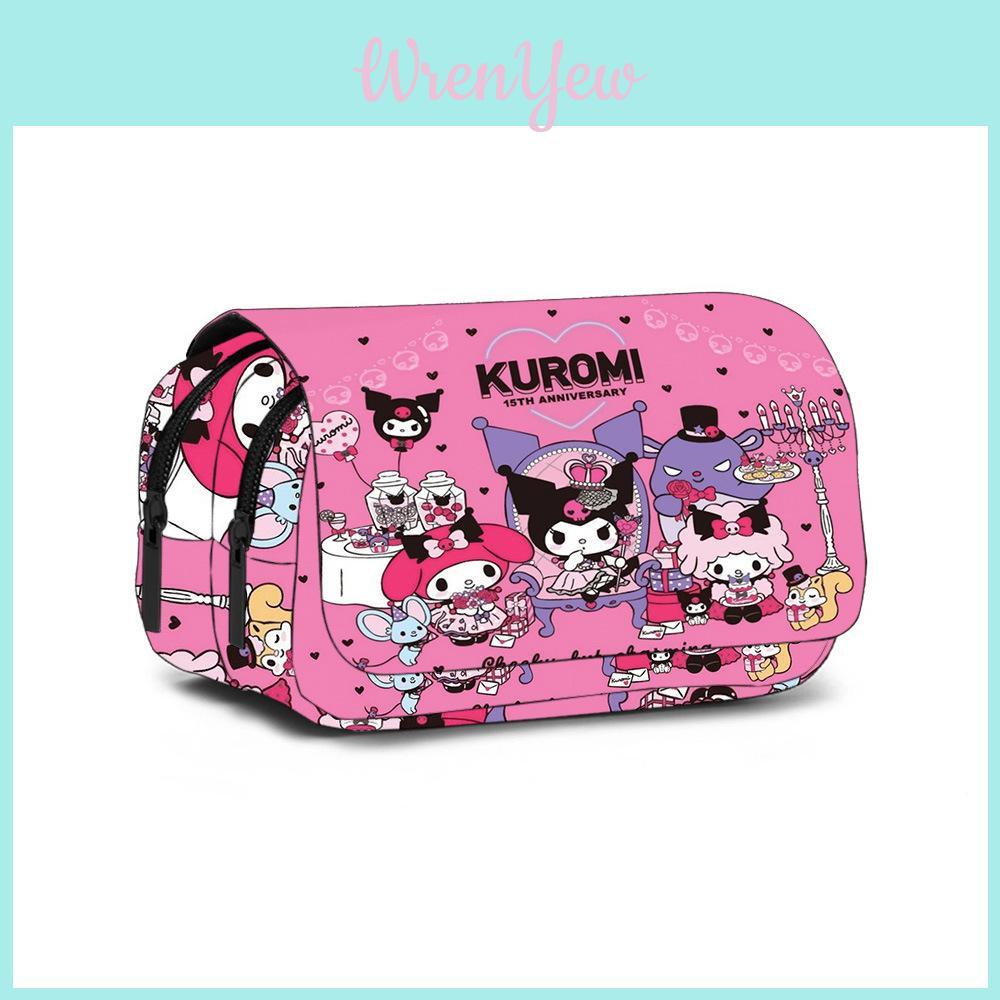 Kuromi Cute Twinzip Pencil Case With Polyester Material For Office And School
