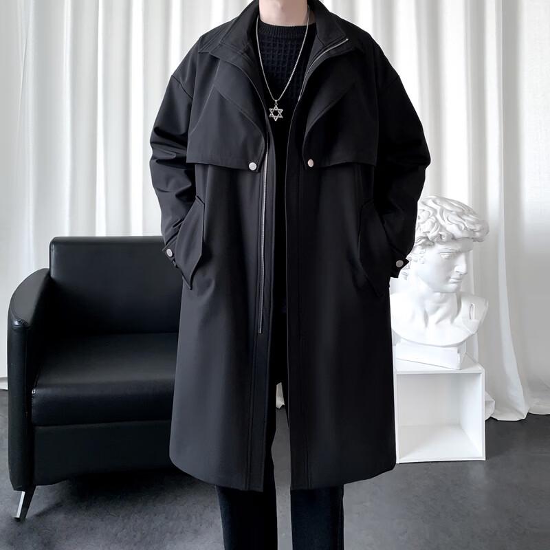 ROMON Men's Mid-Length Double-Collar Trench Coat