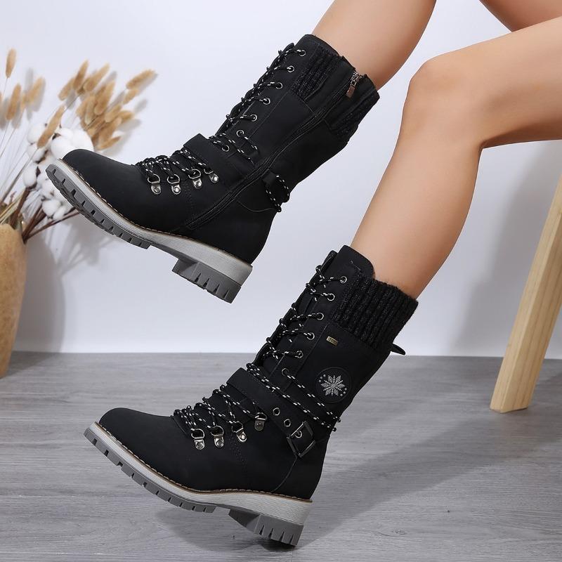 Fashion 2024 Winter Outdoor Shoes for Women Side Zip Women's Mid-Calf Boots Square Heel Casual Women's Shoes Med Heel Ladies Boots