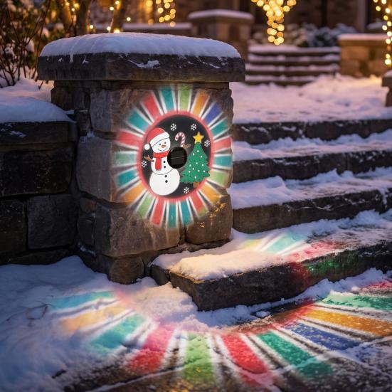 Outdoor Wall Mounted Fixtures Solar Fence Light, Waterproof Projection Cute Snowman Xmas Christmas Tree Lights Decorative Metal Projector Light