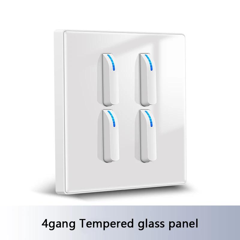 Wall Light Switch Panel Tempered Glass International Switch Self-reset 1/2/3/4 Gang 1/2 Way LED Indicator Piano Key Wall Panel