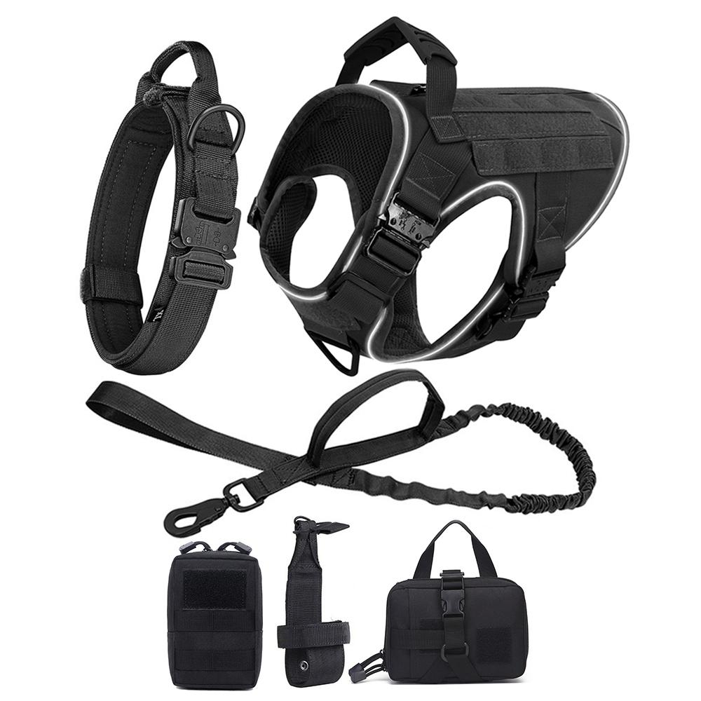 Светоотражающая шлейка для собаки с 4 металлическими пряжками, военная тактическая шлейка-жилет для тренировки питомца, поводок-ошейник, аксессуары для крупных собак