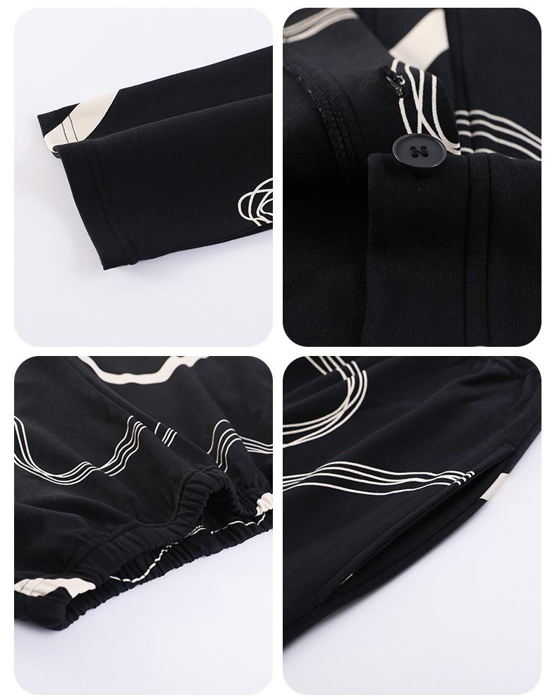 Женский пижамный комплект из хлопка с ретро-принтом - Кардиган с V-образным вырезом, Свободный крой, Удобный корейский стиль, Весна/Осень.