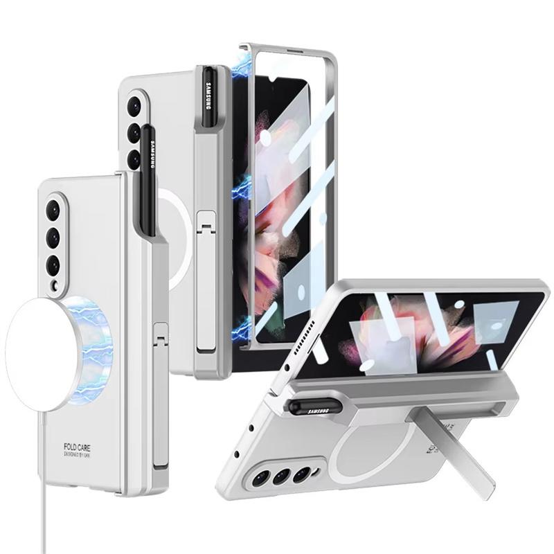 Для Samsung Galaxy Z Fold 7 6 5 4 3 5G Чехол Magsafe Беспроводная зарядка Магнитный шарнир Держатель для ручки Подставка Защитная пленка для экрана Чехол