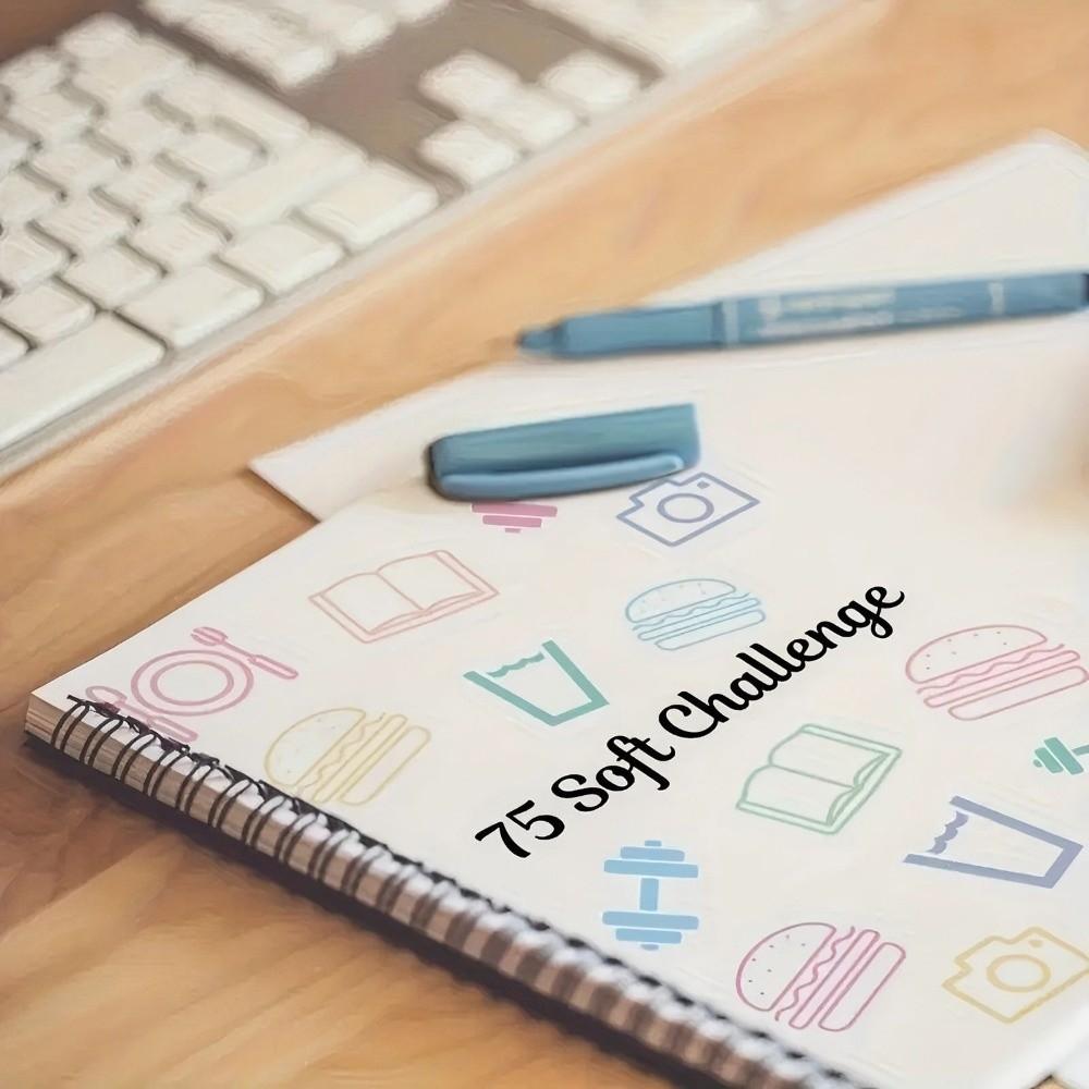 Блокнот-планировщик «75 листов. Челлендж». Твердая обложка. Многофункциональный. Мягкий. «Челлендж». Редактируемый спиральный блокнот-планировщик.