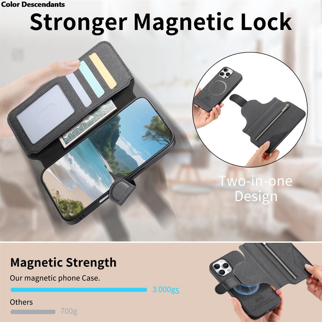 For Xiaomi 15T Pro 5G 2In1 Detachable Zipper Leather Wallet Case For Xiaomi 15T Magnet Back Cover Mi 15T 17 15 Funda Shockproof