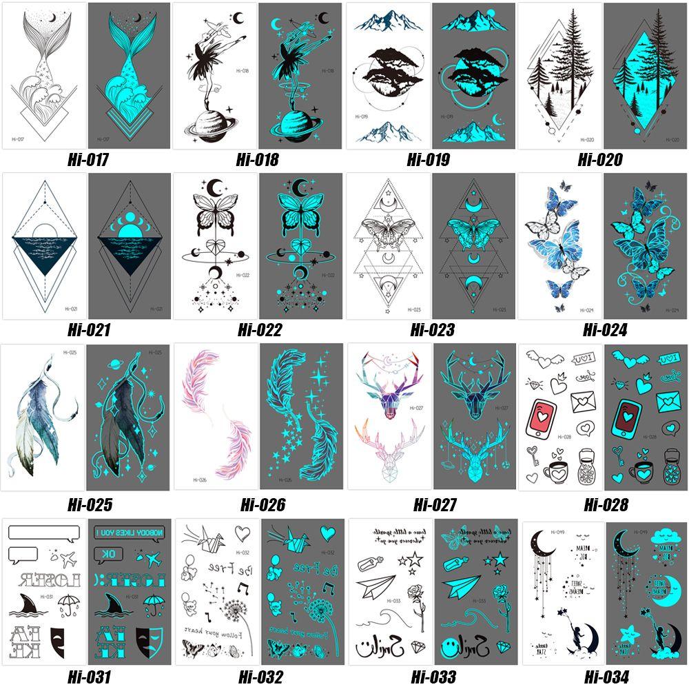 Star Feather Men Women Tattoo Sticker Blue Luminous Fake Tattoo Temporary Tattoos Body Art