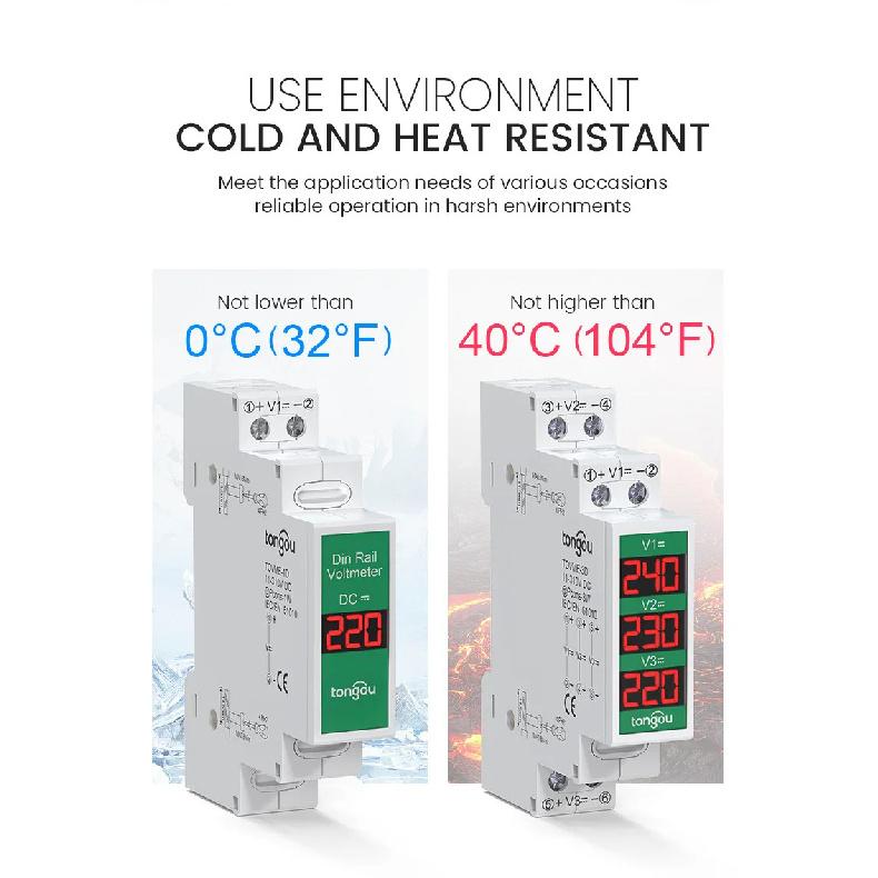 Din Rail Smart LED Digital DC11V-310V Direct Current Voltage Meter Numeric Display Voltage Gauge for Electronics