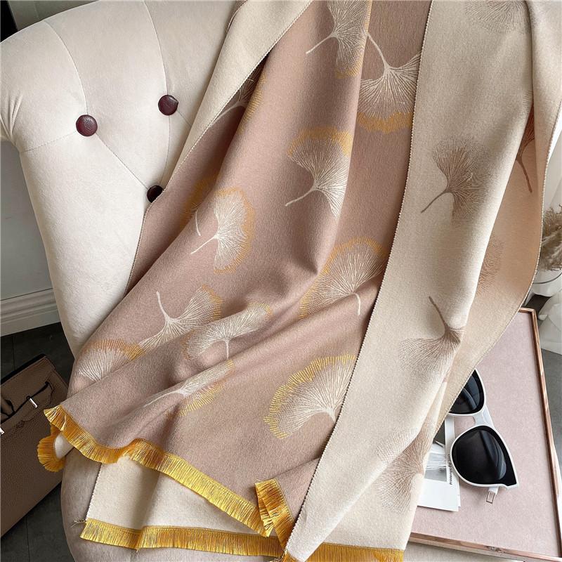Luxury Brand Flower Print Winter Scarf Women Cashmere Warm Pashmina Foulard Female Scarves Long Blanket Thick Soft Shawls Wraps