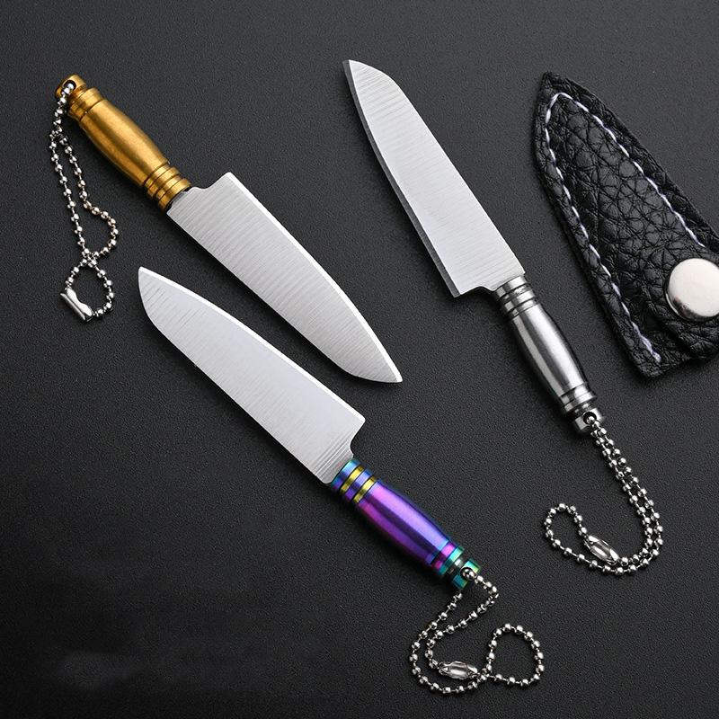 Мини-нож с острым лезвием из нержавеющей стали, фиксированным лезвием, портативный карманный брелок, распаковка, нож для выживания в походе с кожаным чехлом