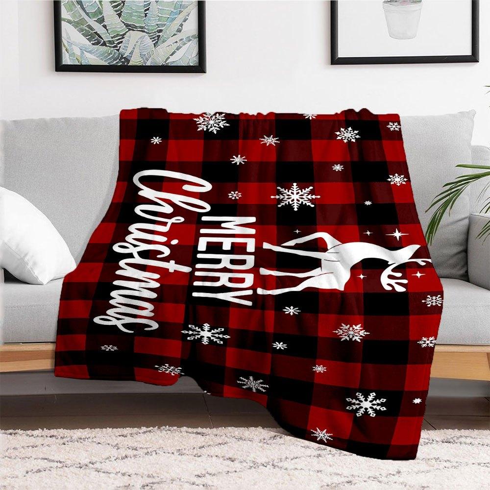 Christmas Reindeer Buffalo Plaid Poster PrintBlanket Flannel Throw Blanket for Sofa, Bed, Travel, Camping, Office, Couch, Chair, And Bed Gif
