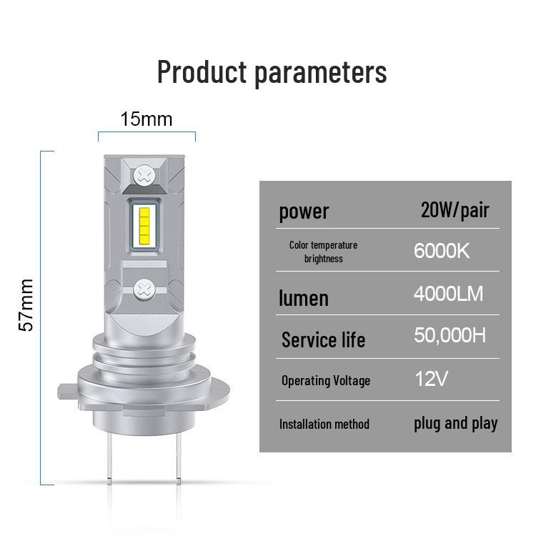 Plug-and-Play Mini LED H7 Car Headlight Bulb - High-Brightness Stepless Design