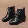Winter Platform Shoes Women Lace Up Zip Soft Leather Wedges Middle Heel Ankle Boots  Round Toe Fashion  Casual Cotton Shoes