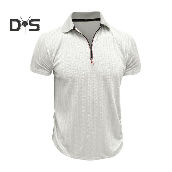 Мужская летняя рубашка с коротким рукавом, застегивающаяся на молнию, с лацканами, жаккардовый пуловер, свободная рубашка для поездок на работу и путешествий на открытом воздухе