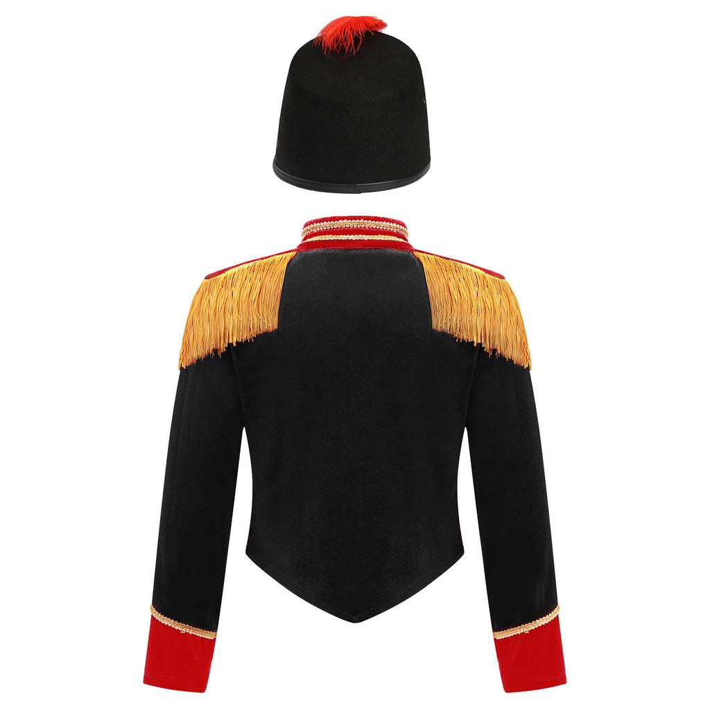 Girls Circus Ringmaster Costume Set with Jacket Hat Stand Collar Long Sleeve Fringe Epaulet