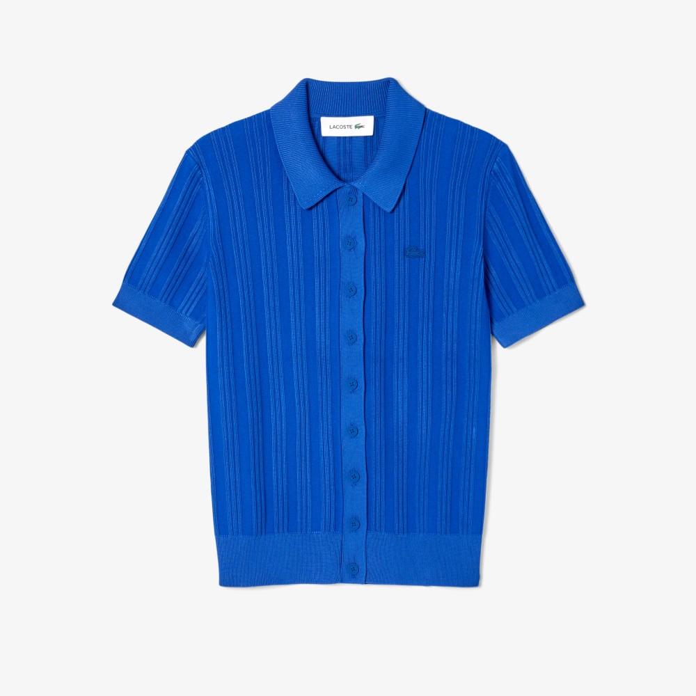 Lacoste Женский плиссированный ребристый кардиган-поло с коротким рукавом AF4142-55NC4X