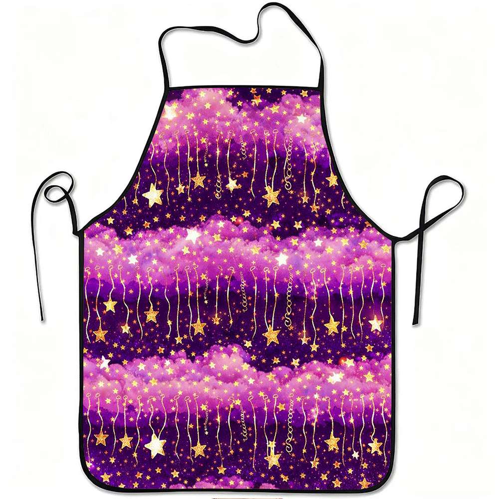 1pc Purple Starry Sky Cloud Humorous Design Apron, Sturdy And Easy to Clean, Adjustable Waist, Made of Polyester, Suitable for Cooking, Gardening, Fru