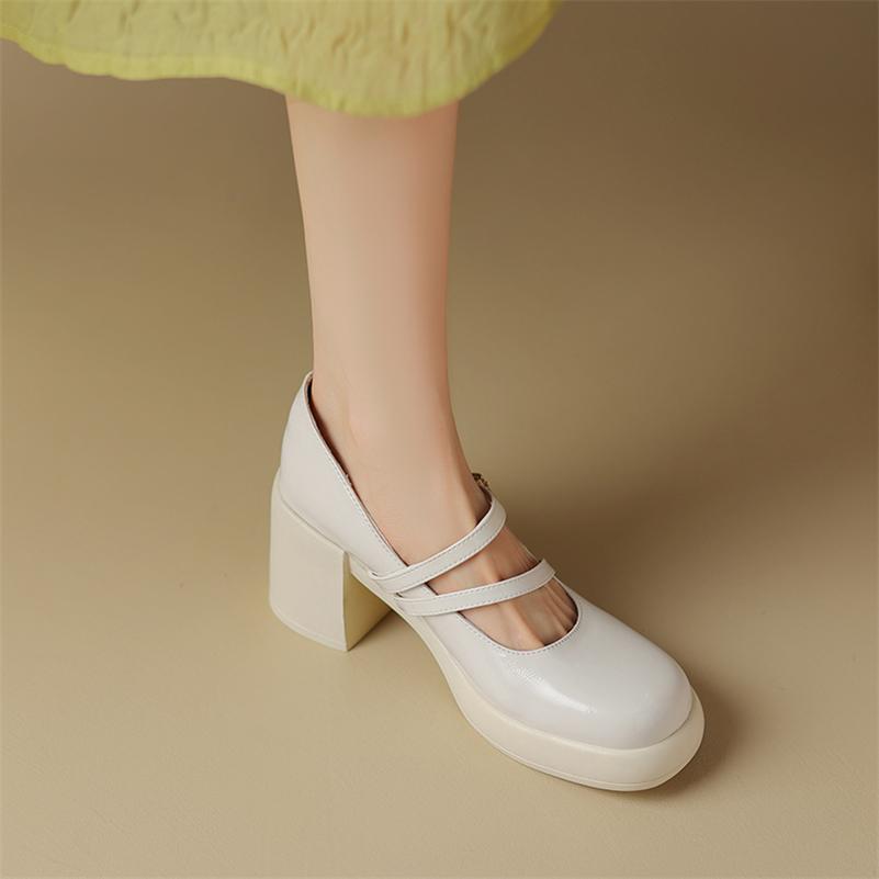 Женские туфли-лодочки Мэри Джейн, женская модная обувь на высоком каблуке с круглым носком и пряжкой на платформе со кристаллами, весенне-осенний цвет бежевого цвета 43