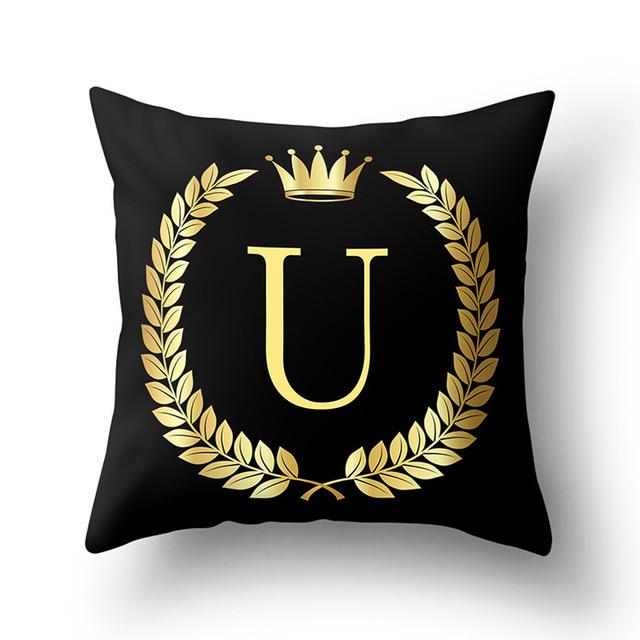 45x45cm Black Gold Letter Crown Polyester Cushion Cover Sofa Home Decor Pillowcase Decorative Cushion