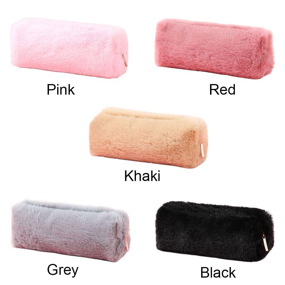 Makeup Pouch Handbags Plush Pencil Case Large Capacity Pencil Bag Stationery Pen Bag Solid Color