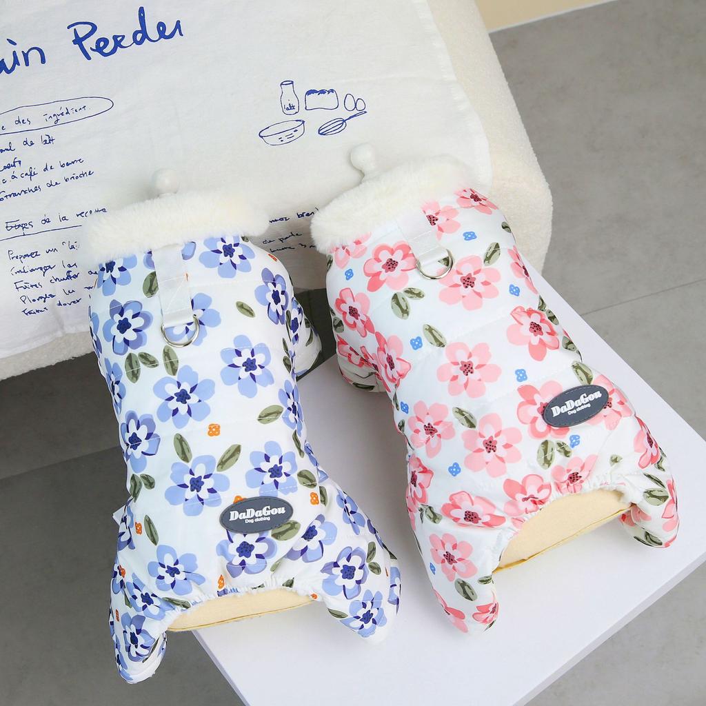 Winter Warm Dog Clothes Autumn and Winter Flower Pet Clothing Teddy Pet Clothes Four Legs Cotton Clothes Dog Outdoor Warm Apparel