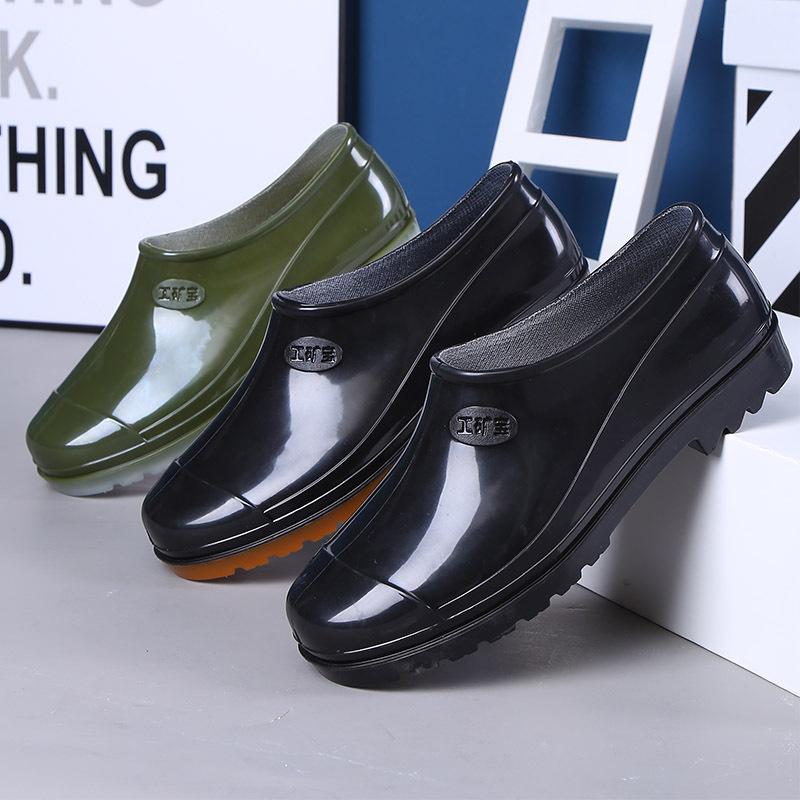 Низкие резиновые сапоги, мужская теплая водонепроницаемая обувь, неглубокие резиновые туфли, галоши, нескользящие короткие рабочие ботинки
