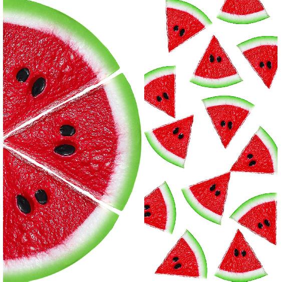 WILLBOND 12 Pieces Realistic Fake Watermelon Slices, Red, 1.96" x 0.39" Round, Summer Thematic Decorations for Kitchen, Party, Wedding