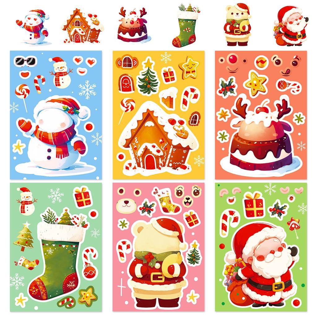 6 Photos/packages Santa Claus Theme Face Change Stickers Children Cartoon DIY Expression Change Packaging Decoration Stickers