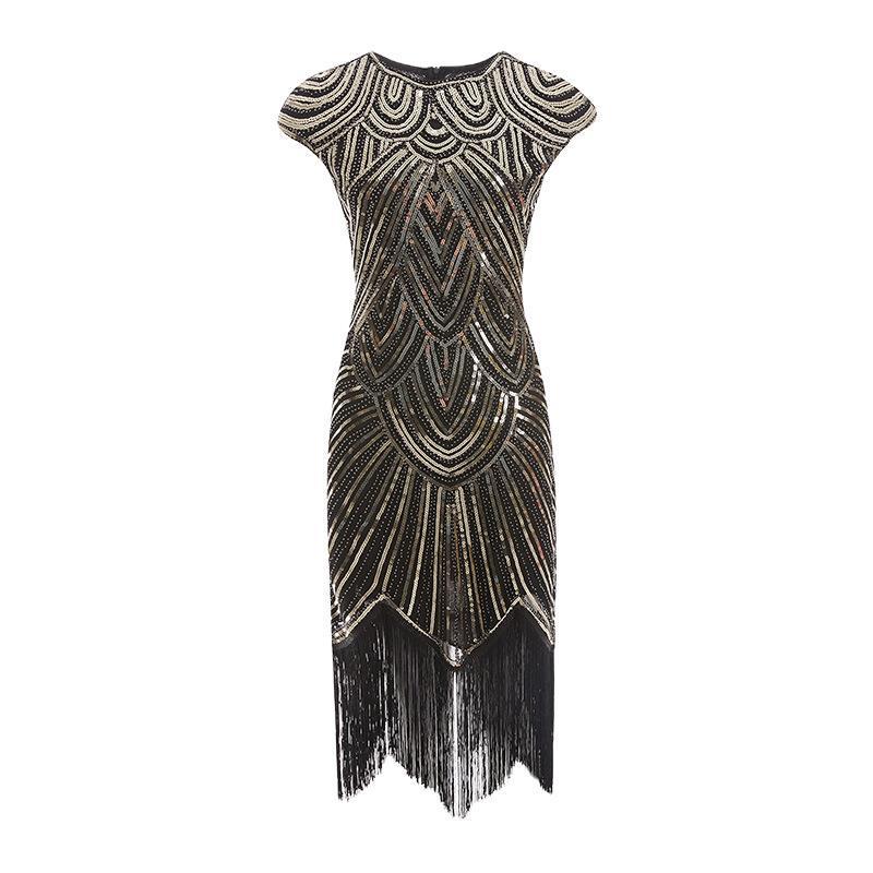 1920s Retro European & American Sequin Tassel Braided Dress