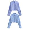 Striped Women's Cropped Shirt With Pockets Vintage Button-up Blouses Fashion Travel