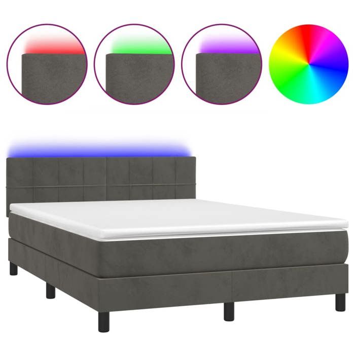 VidaXL Slatted Bed Base with Mattress and LED, Upholstered Bed, Double Bed, Adult Bedroom Interior Bed, 3134400
