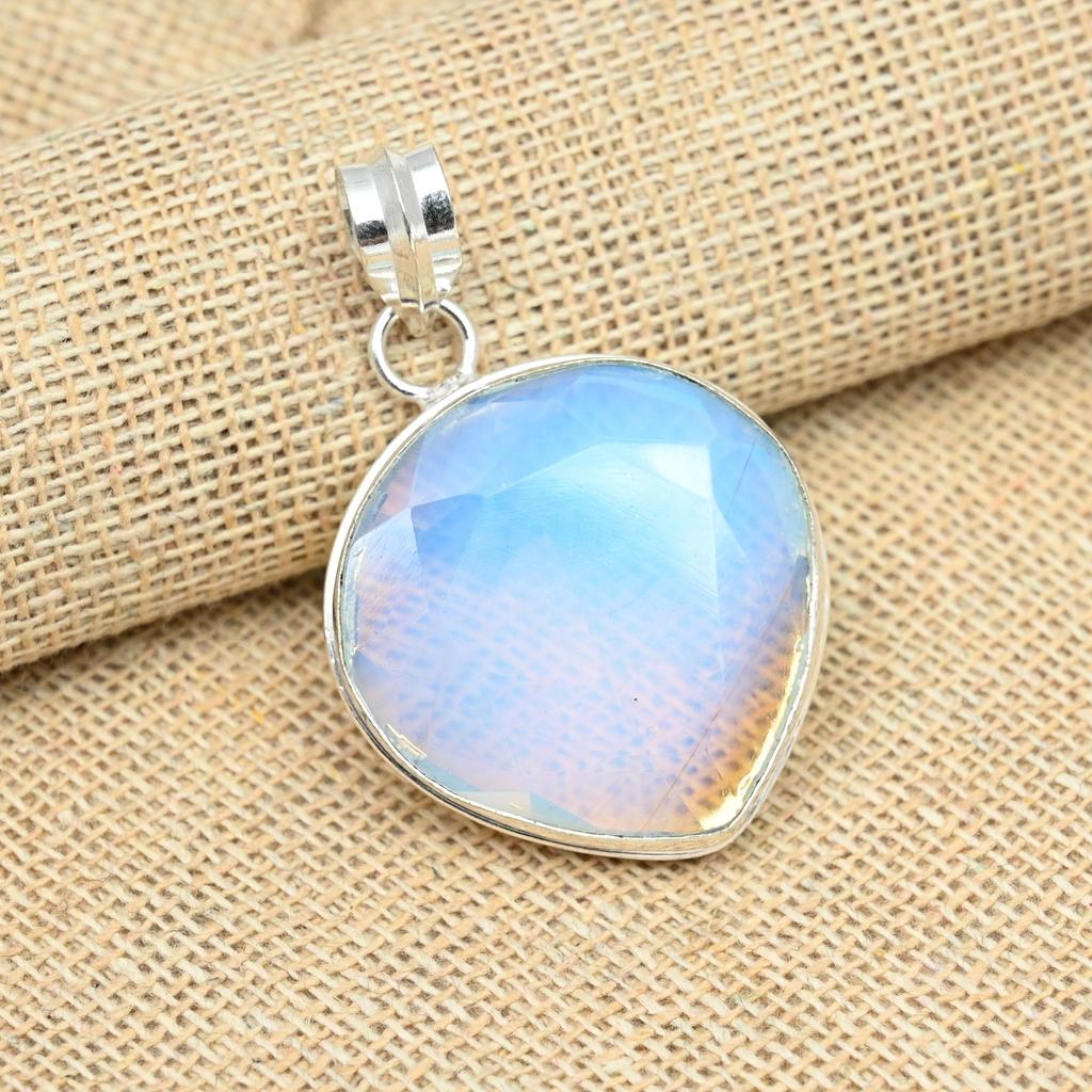 Solid 925 Sterling Silver Precious Gemstone Milky Opal Jewelry Handmade Pendant
