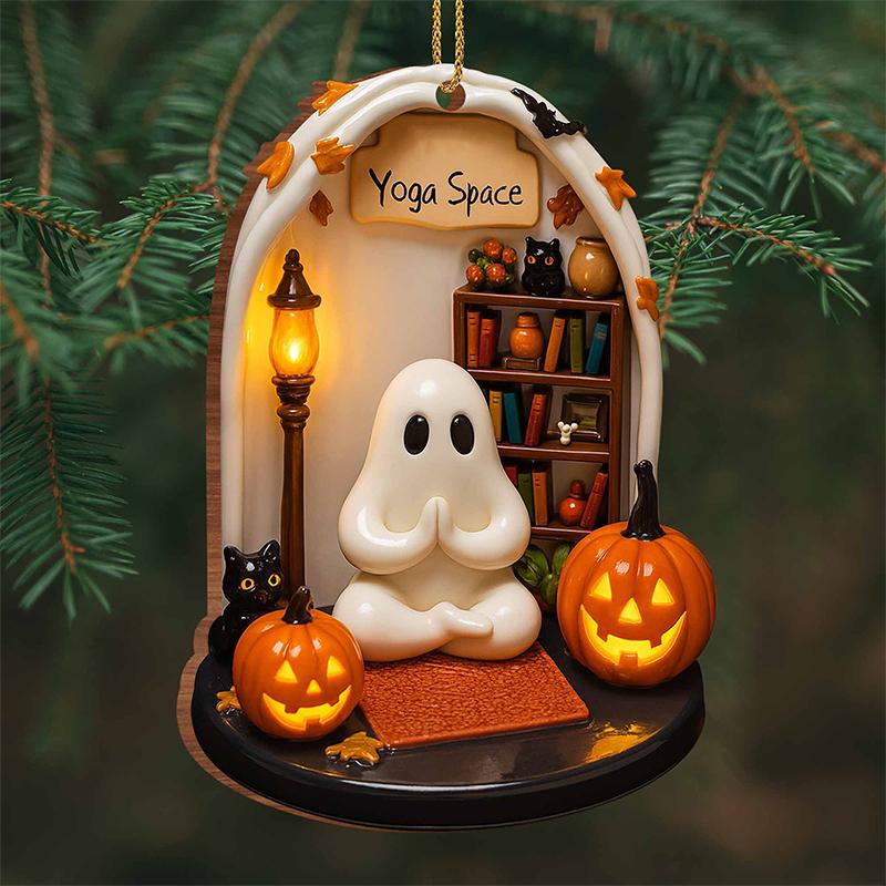 NEW 2026 HUA HUA Cute Reading Ghost Halloween Ghost Ornaments 2D Flat Acrylic Pendant Halloween Hanging Home Decor HUA HUA