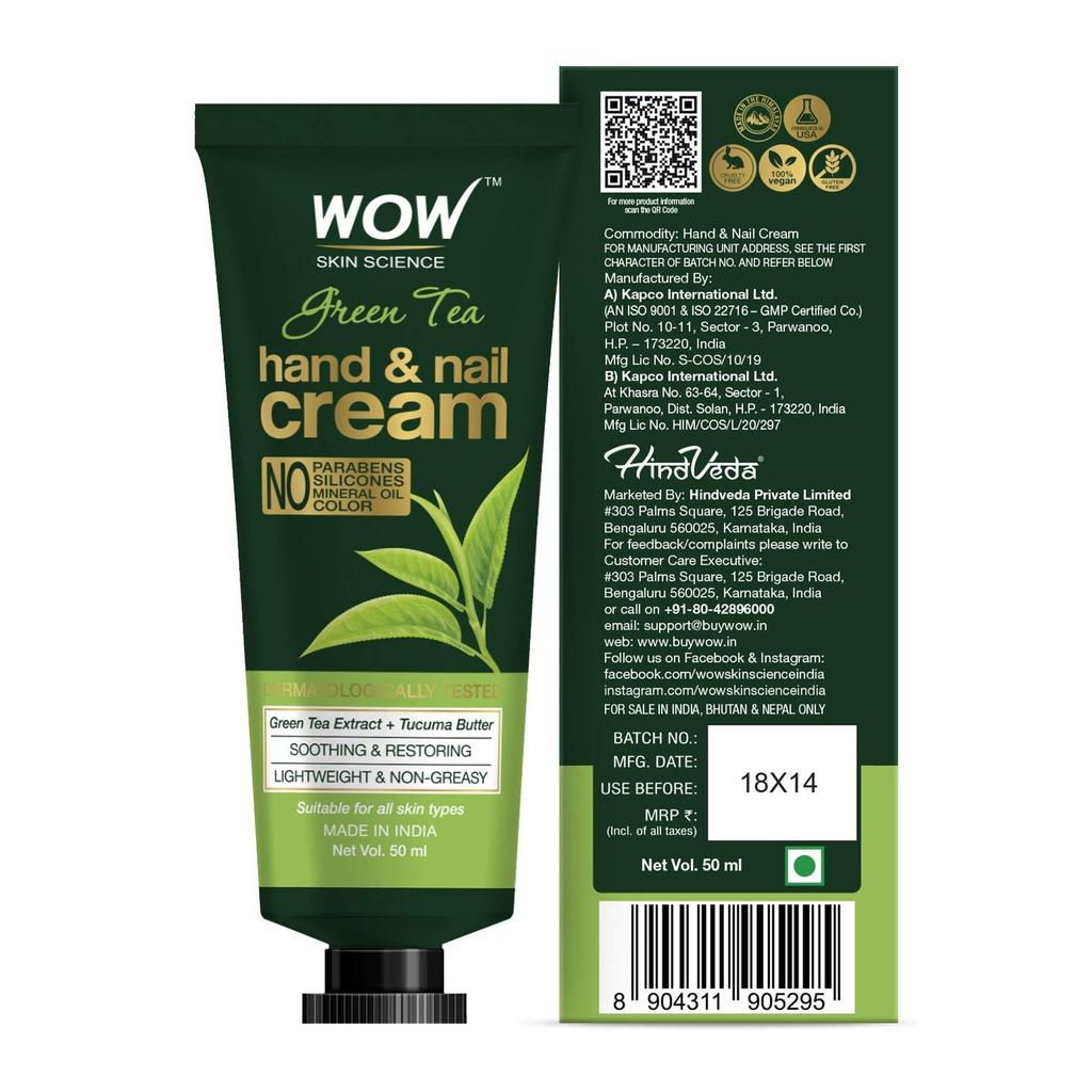 Крем для рук и ногтей с Зеленым чаем (50 мл), Green Tea Hand & Nail Cream,  WOW Skin Science