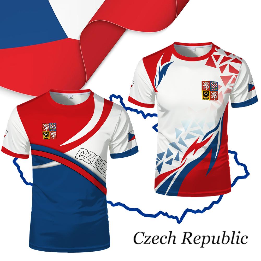 Czech Republic Flag T-Shirt Czech Republic National Emblem Graphic Tee Women's Outdoor Sports Breathable Football Jersey