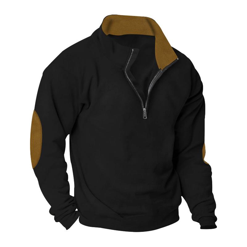 Осенняя толстовка мужская уличная повседневная вышивка цветные блоки воротник стойка длинный рукав толстовка