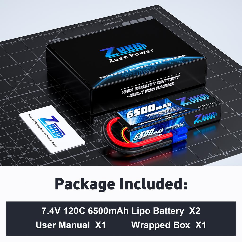 Zeee 2S 6500mAh Lipo Battery 7.4V 120C Hardcase with EC5 Plug for RC Car Truck Tank Truggy Boat Vehicles RC Racing Hobby Models