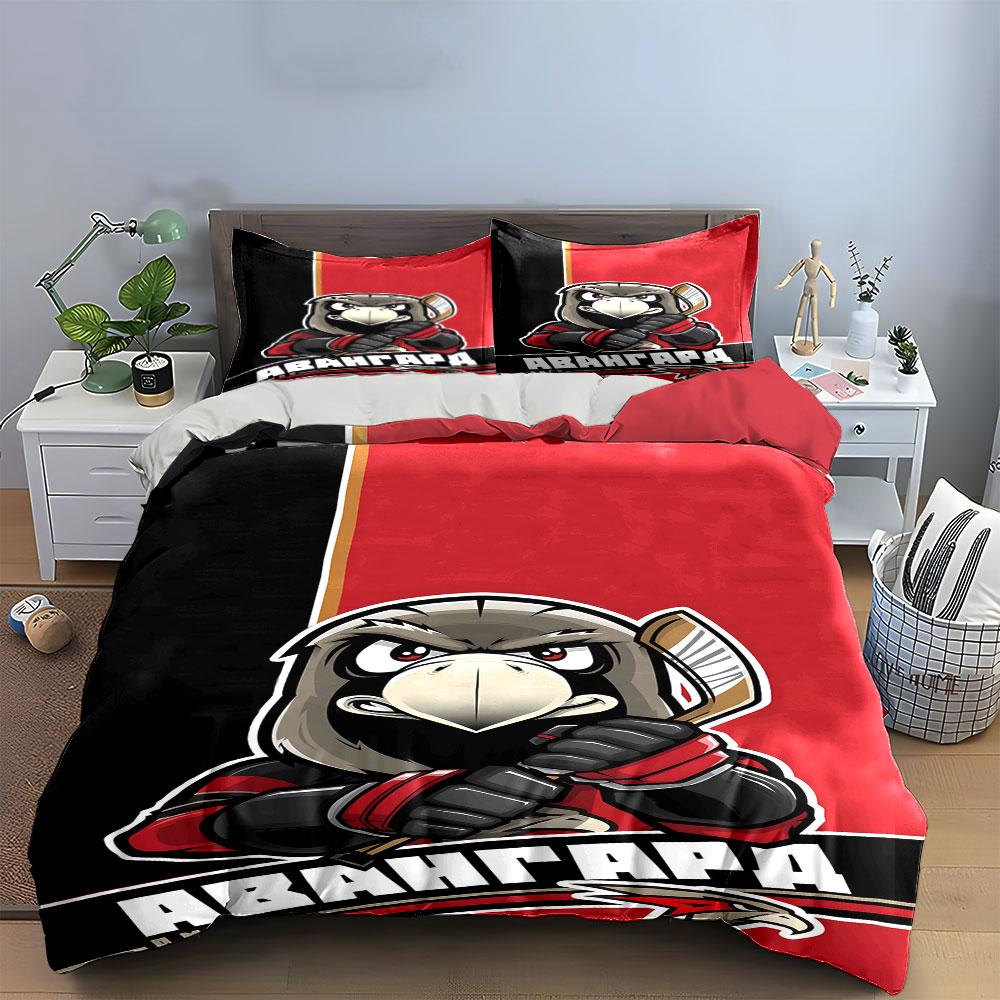 Hockey Eagle Cartoon Design Bedding Set Print Bedding Set Duvet Cover Pillowcases (1* Duvet Cover 2* Pillowcases Do Not Include Comforter)