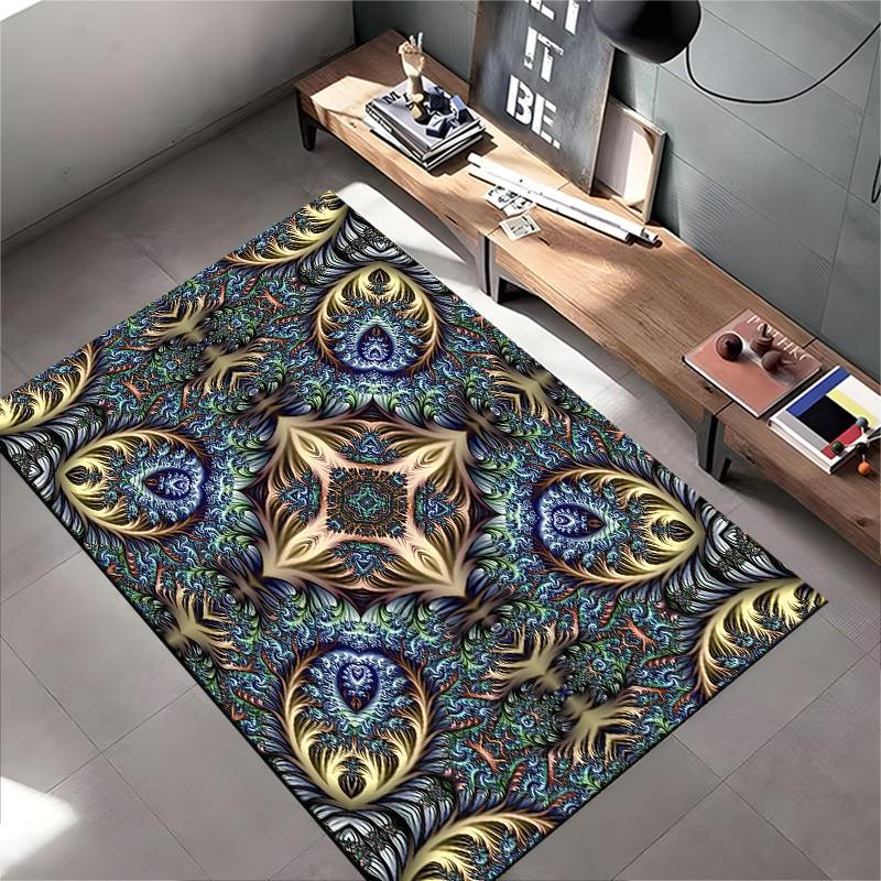 Abstract Mandala Peacock Feather Pattern Carpet for Living Room Decor Suitable for use as an anti-slip for living room bedroom sofas