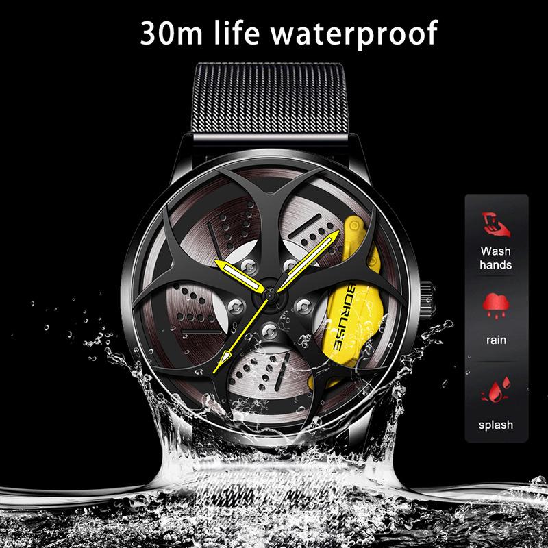 Модные мужские часы для бизнеса, контурные часы, мужские часы с сетчатым ремешком из нержавеющей стали, кварцевые часы, спортивные часы