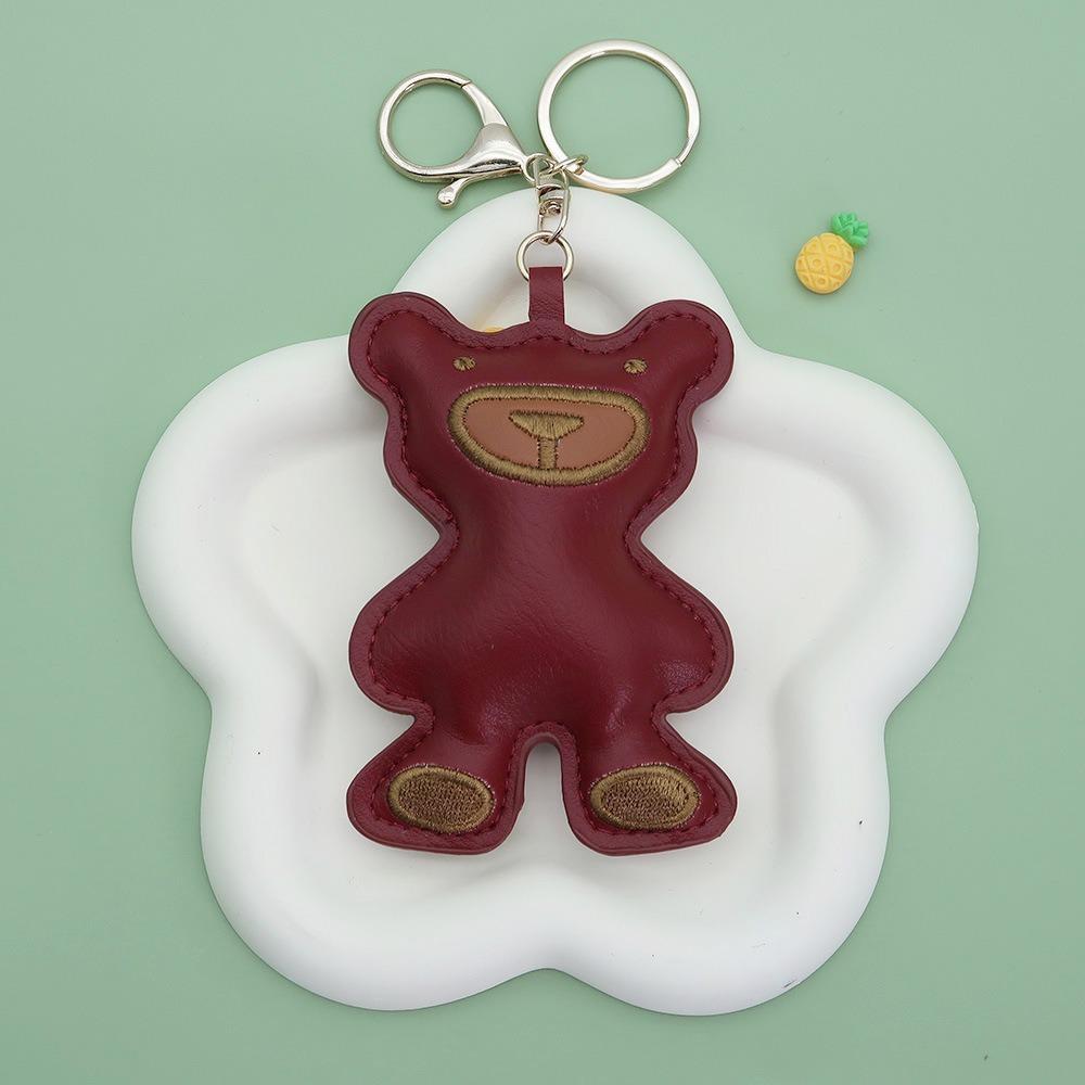 Fashion PU Leather Embroidery Bear Hanger Cute Heart Bears Bag Pendant  Backpack Decoration