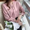 2021 Spring  Chiffon Women Blouse Fashion Office Lady Long Sleeve Solid Women Shirt With Tie V Neck Loose Top Female 13022