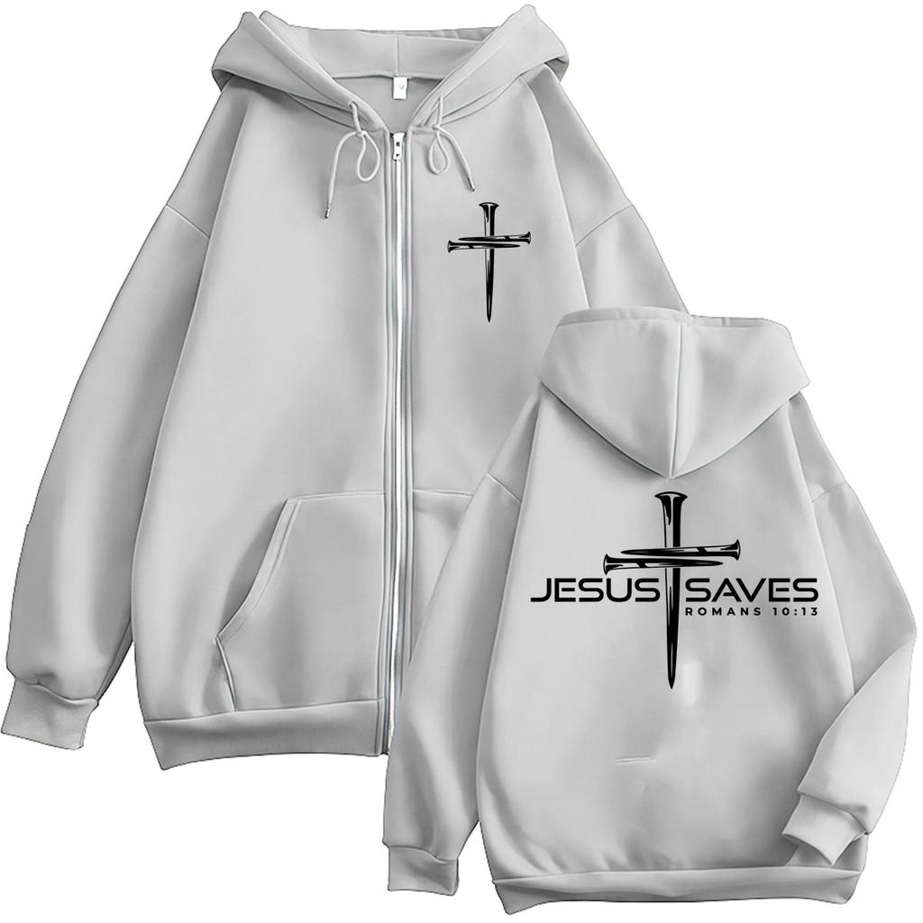 Christian Religious Jesus Save Cross Zipper Hoodies Faith Bible Verse Fashion Tracksuit Oversized Fleece Casual Coats Streetwear